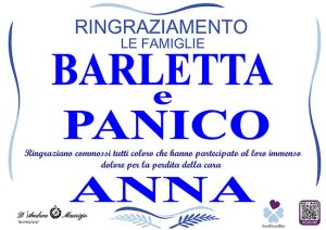 ANNA BARLETTA – Ringraziamento