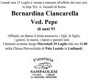 BERNARDINA CIANCARELLA ved. PEPE di anni 93