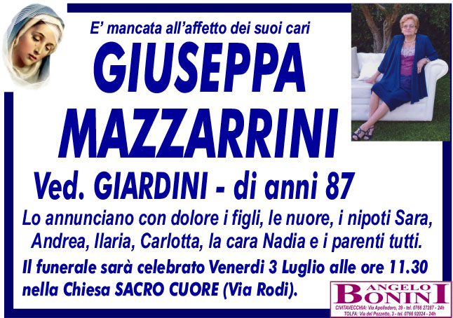 GIUSEPPA MAZZARRINI ved. GIARDINI di anni 87