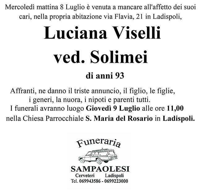 LUCIANA VISELLI ved. SOLIMEI di anni 93