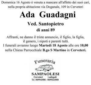ADA GUADAGNI ved. SANTOPIETRO di anni 89