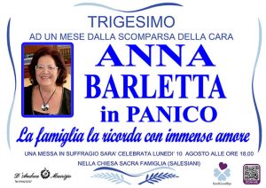 ANNA BARLETTA in PANICO – Trigesimo