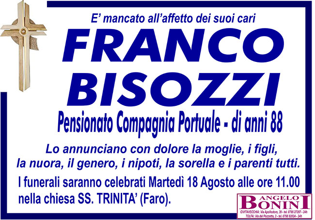 FRANCO BISOZZI – Pensionato Compagnia Portuale – di anni 88