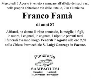 FRANCO FAMÀ di anni 87