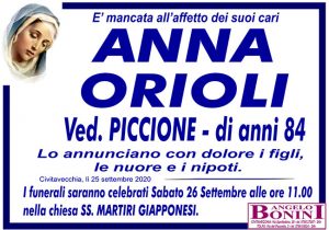 ANNA ORIOLI ved. PICCIONE – di anni 84
