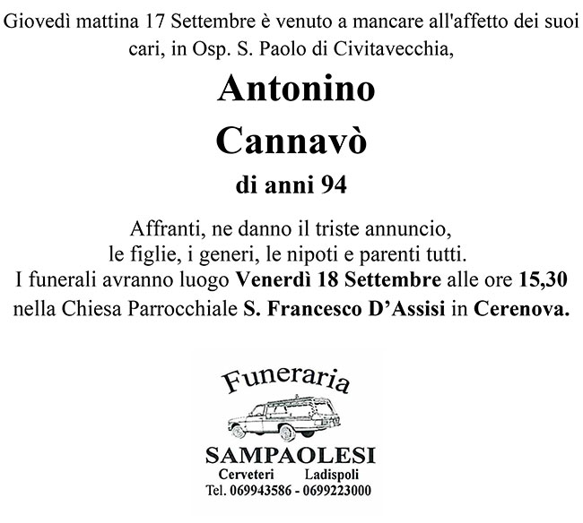 ANTONINO CANNAVÒ di anni 94