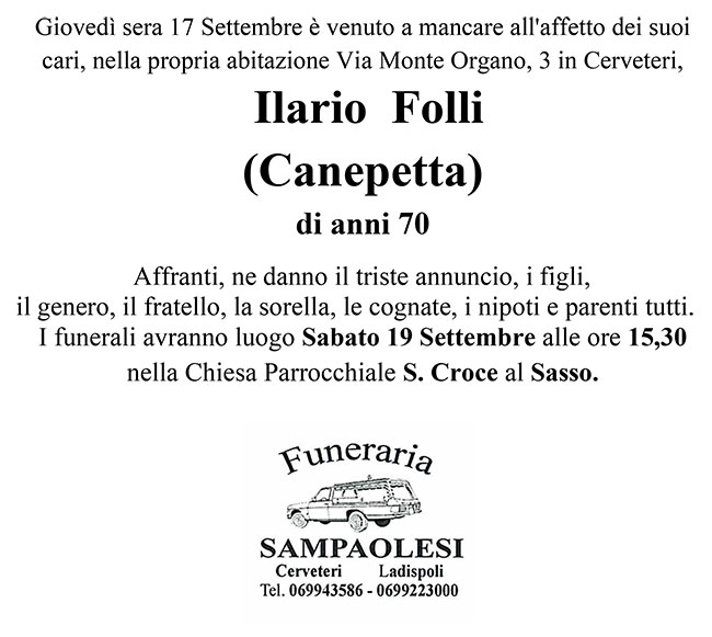 ILARIO FOLLI (CANEPETTA) di anni 70