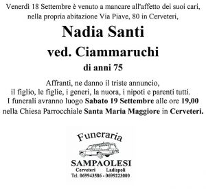 NADIA SANTI ved. CIAMMARUCHI di anni 75