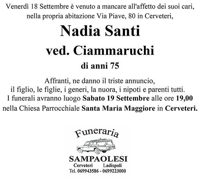 NADIA SANTI ved. CIAMMARUCHI di anni 75