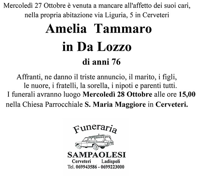 AMELIA TAMMARO in DA LOZZO di anni 76