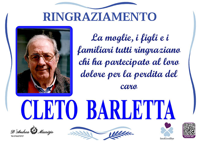 ANACLETO BARLETTA – Ringraziamento