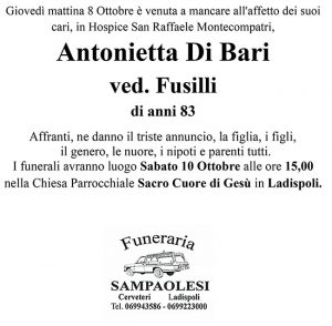 ANTONIETTA DI BARI ved. FUSILLI di anni 83