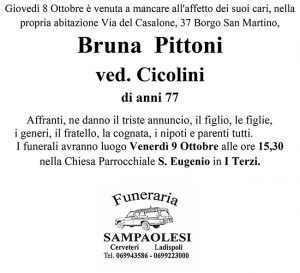 BRUNA PITTONI ved. CICOLINI di anni 77