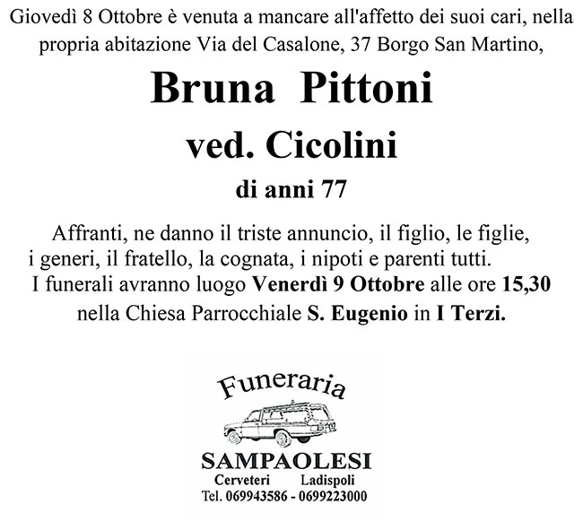BRUNA PITTONI ved. CICOLINI di anni 77