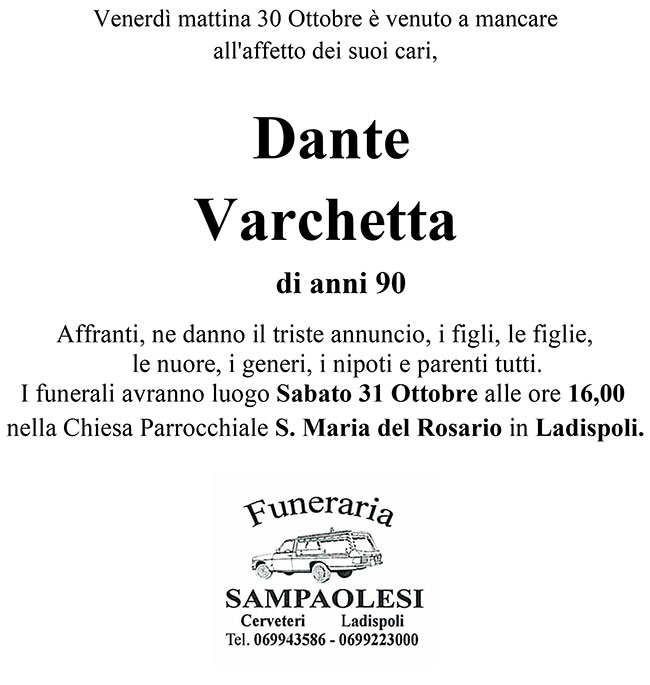 DANTE VARCHETTA di anni 90
