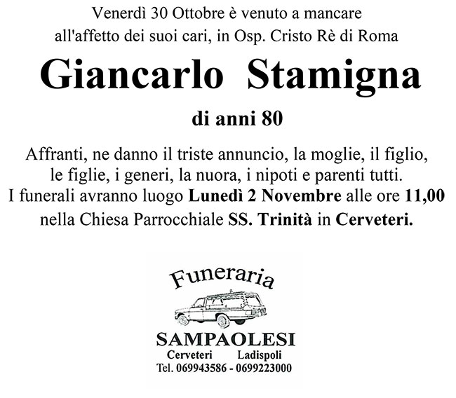 GIANCARLO STAMIGNA di anni 80