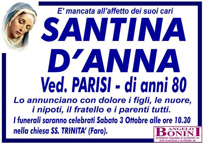 SANTINA D’ANNA ved. PARISI di anni 80