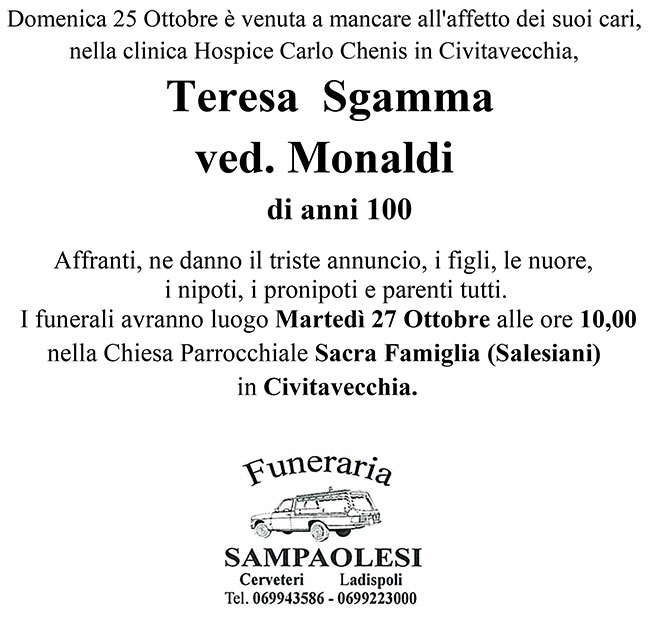 TERESA SGAMMA ved. MONALDI di anni 100