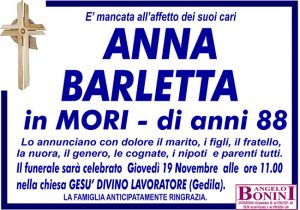 ANNA BARLETTA in MORI di anni 88
