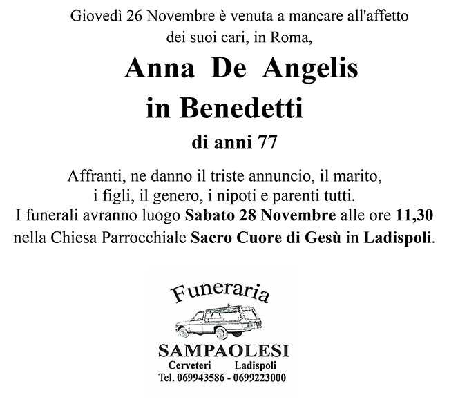 ANNA DE ANGELIS in BENEDETTI di anni 77