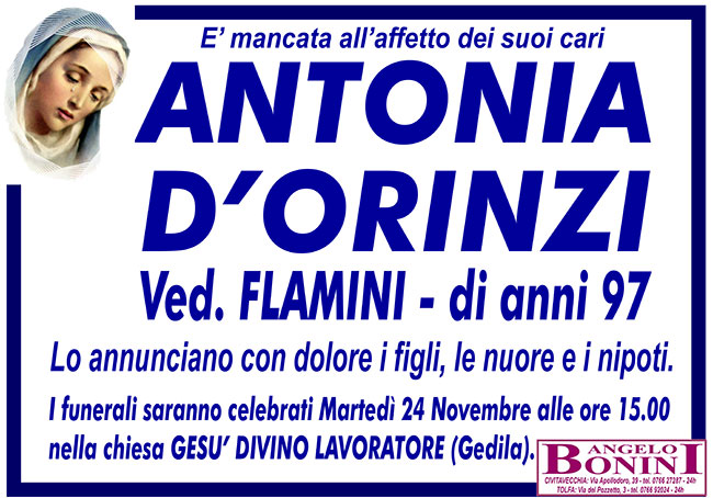 ANTONIA D’ORINZI ved. FLAMINI di anni 97