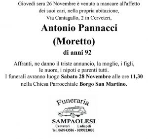 ANTONIO PANNACCI (MORETTO) di anni 92