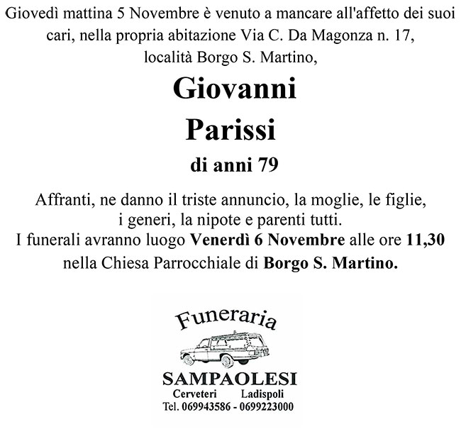 GIOVANNI PARISSI di anni 79