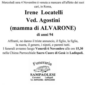 IRENE LOCATELLI ved. AGOSTINI (Mamma di Alvarone) di anni 94