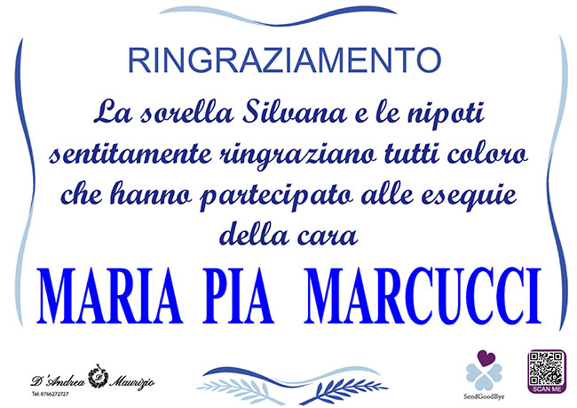 MARIA PIA MARCUCCI – Ringraziamento
