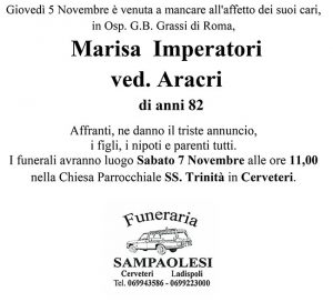 MARISA IMPERATORI ved. ARACRI di anni 82