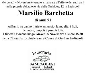 MARSILIO BARCHETTA di anni 91