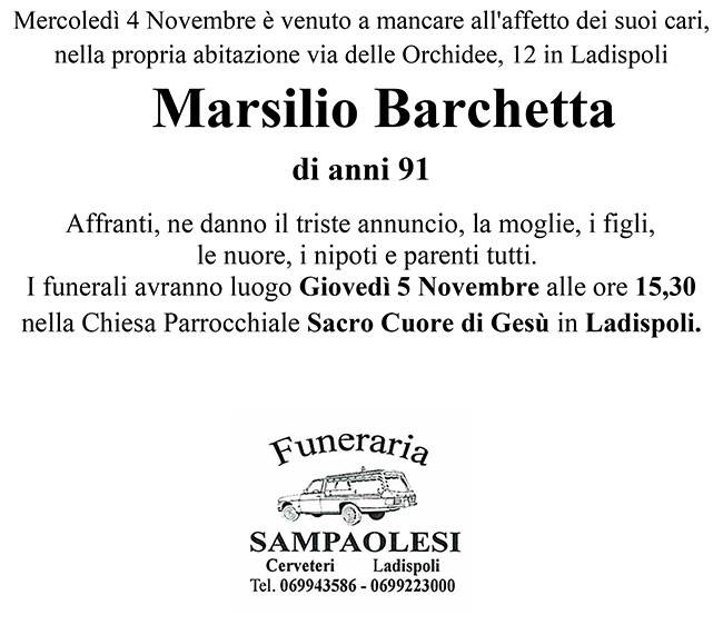 MARSILIO BARCHETTA di anni 91