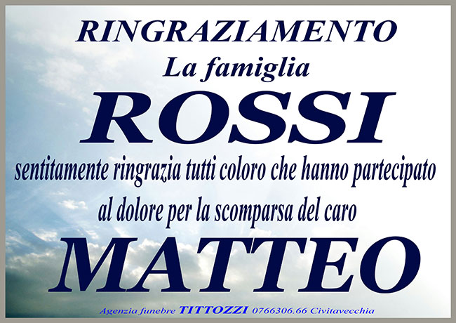 MATTEO ROSSI – Ringraziamento