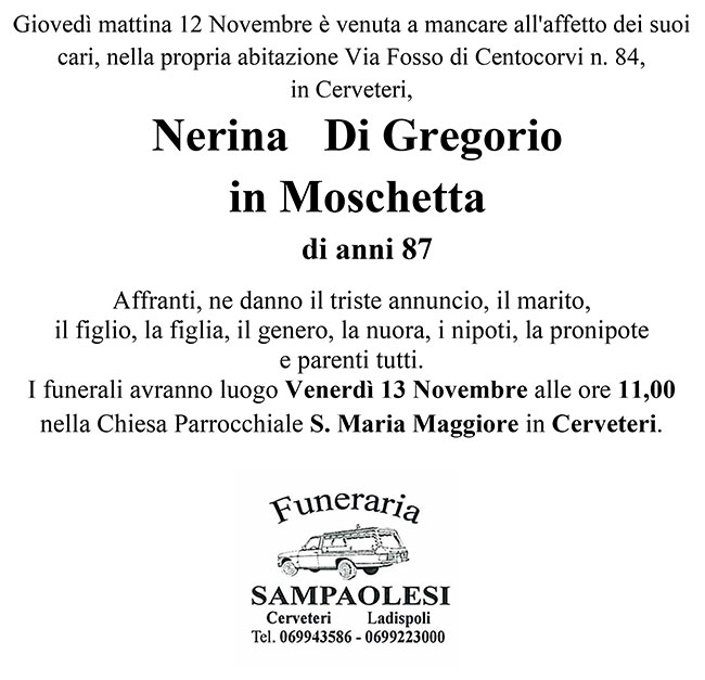 NERINA DI GREGORIO in MOSCHETTA di anni 87