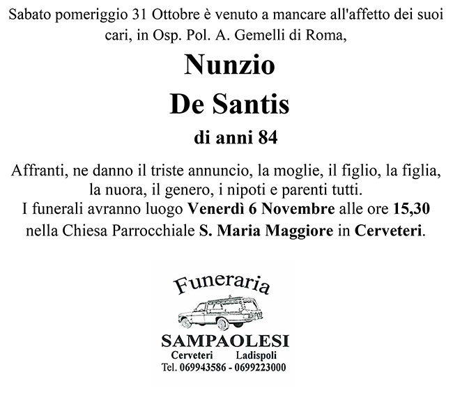 NUNZIO DE SANTIS di anni 84