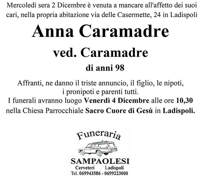ANNA CARAMADRE ved. CARAMADRE di anni 98