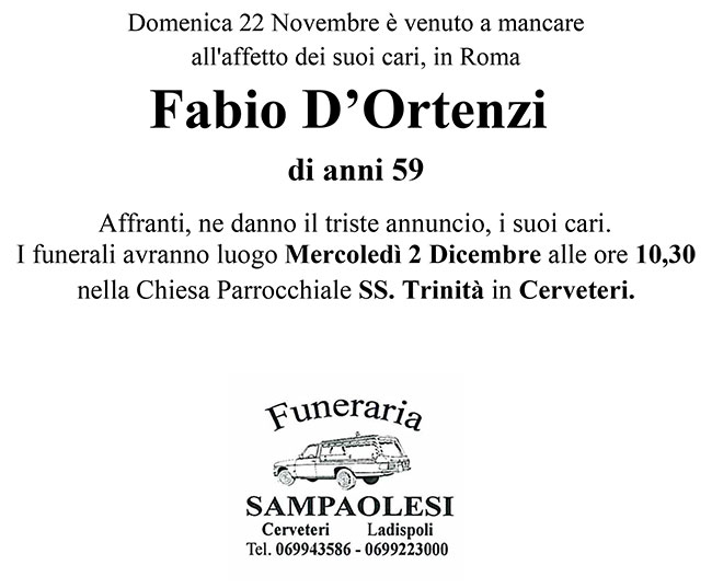 FABIO D’ORTENZI di anni 59