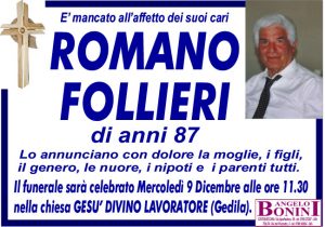 ROMANO FOLLIERI di anni 87