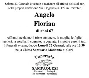 ANGELO FLORIAN di anni 67
