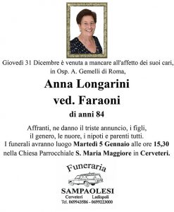 ANNA LONGARINI ved. FARAONI di anni 84