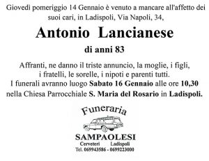 ANTONIO LANCIANESE di anni 83