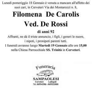 FILOMENA DE CAROLIS ved. DE ROSSI di anni 92