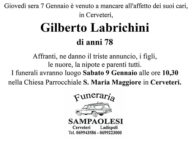 GILBERTO LABRICHINI di anni 78