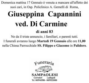 GIUSEPPINA CAPANNINI ved. DI CARMINE di anni 83