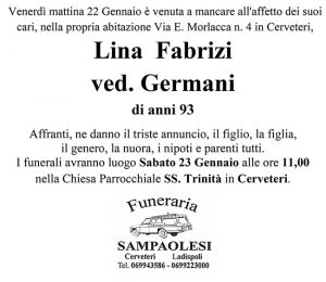 LINA FABRIZI ved. GERMANI di anni 93