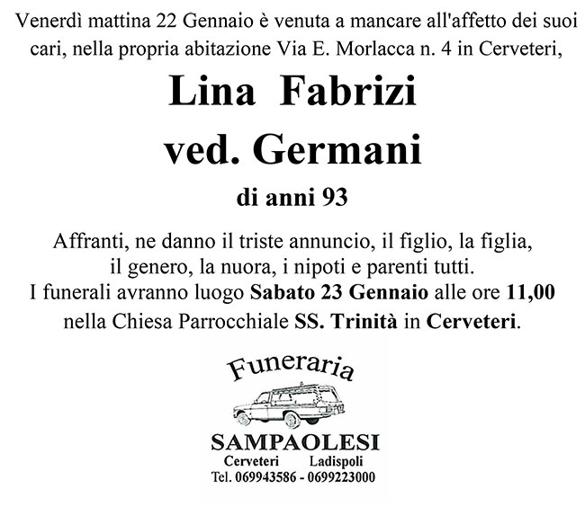 LINA FABRIZI ved. GERMANI di anni 93