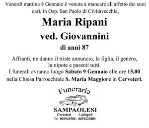 MARIA RIPANI ved. GIOVANNINI di anni 87