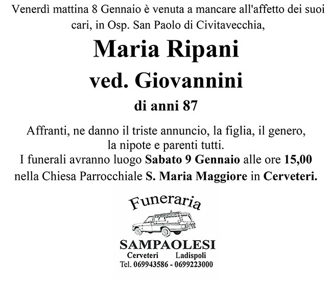 MARIA RIPANI ved. GIOVANNINI di anni 87
