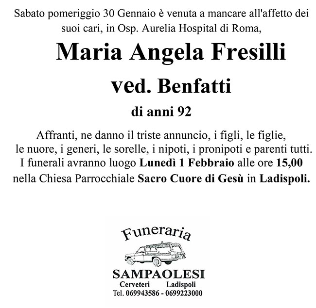 MARIA ANGELA FRESILLI ved. BENFATTI di anni 92