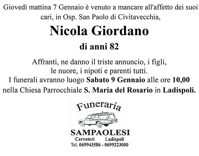 NICOLA GIORDANO di anni 82